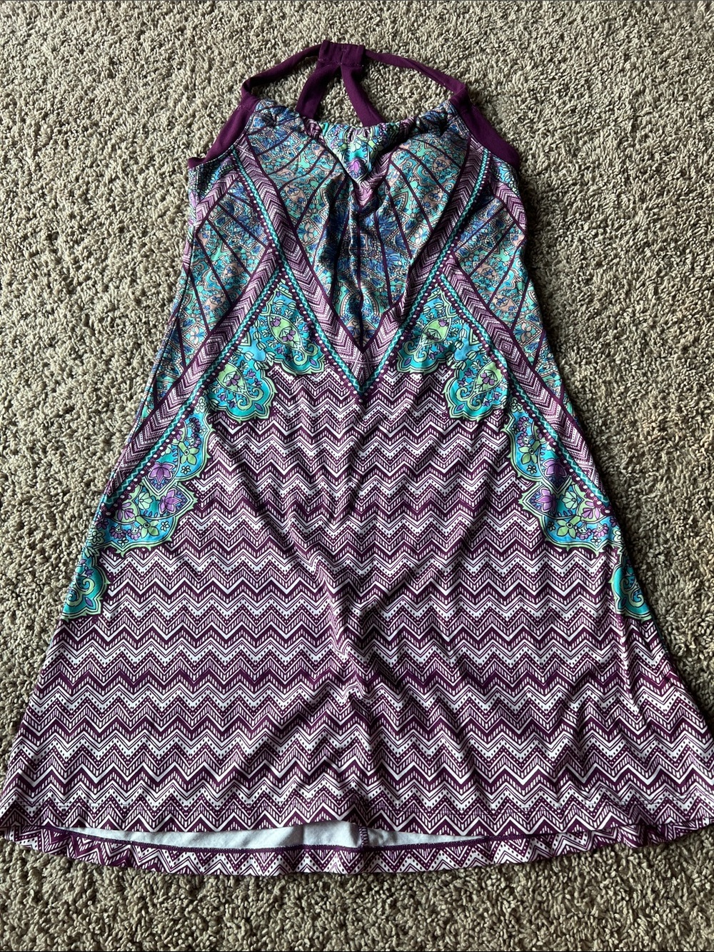 Prana Purple & Teal Patterned Halter Active Dress Size Small
